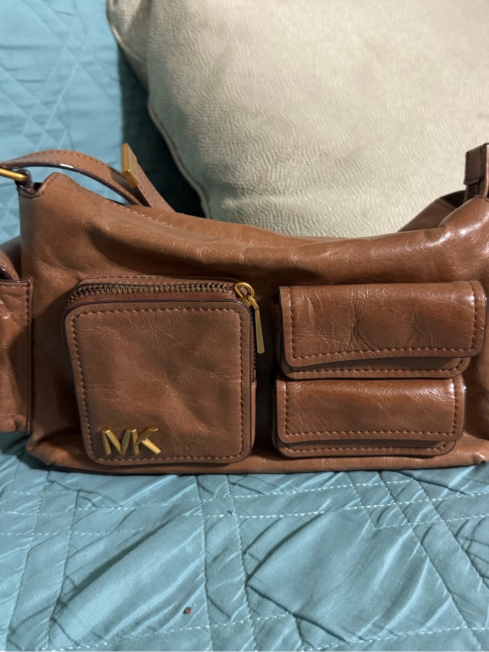 Michael Kors Cognac Leather Messenger Bag with Front Pockets
